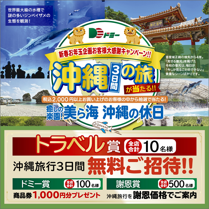 新春お年玉企画お客様大感謝キャンペーン沖縄3日間の旅が当たる!!ご招待企画